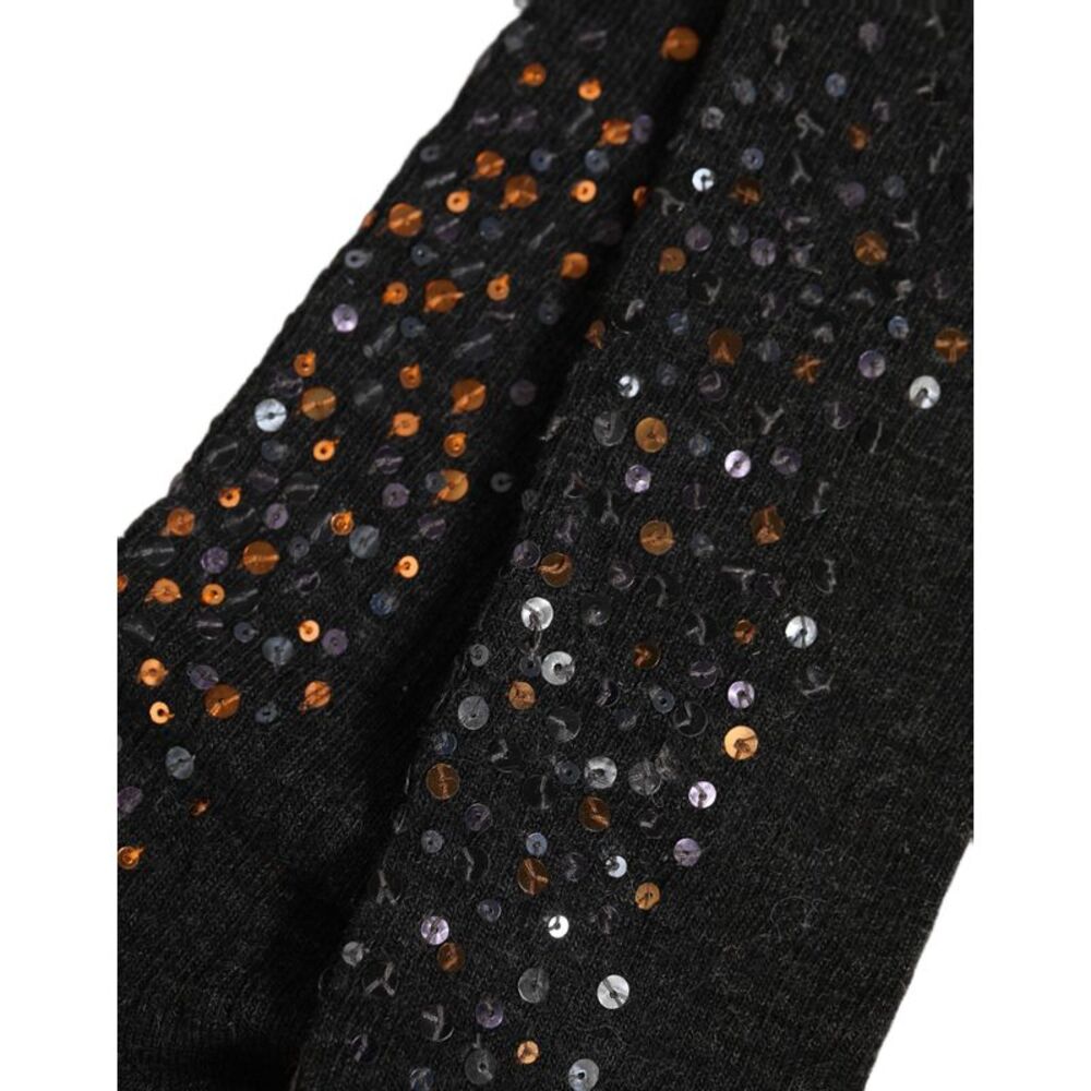 Dolce & Gabbana Dark Gray Sequined Wool Knee High Accessory Women's Socks